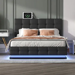 Bellemave® Queen Size Tufted Upholstered Platform Bed with Hydraulic Storage System,LED Lights and USB charger Bellemave®