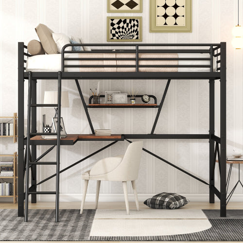 Bellemave® Metal&MDF High Loft Bed with Desk and Shelf