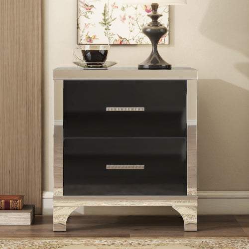 Bellemave® Mirrored Bedside Table with 2 Drawers and Metal Handle