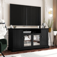 Bellemave® TV Stand for TV up to 65in with 2 Tempered Glass Doors Adjustable Panels Open Style Cabinet