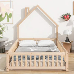 Bellemave House-Shaped Headboard Floor Bed with Fence Bellemave