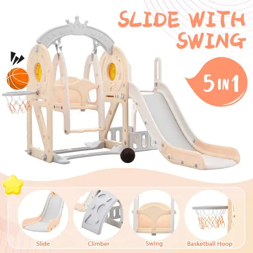 Bellemave Toddler Slide and Swing Set 5 in 1 with Basketball Hoop Freestanding Combination Bellemave