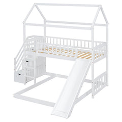 Bellemave® Twin Size House Bunk Bed with Two Drawers and Slide