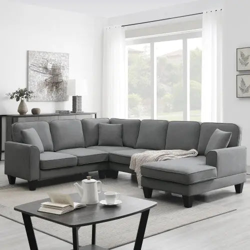 Bellemave 108" Modern U Shape Sectional Sofa, 7 Seat Fabric Sectional Sofa Set with 3 Pillows Included Bellemave