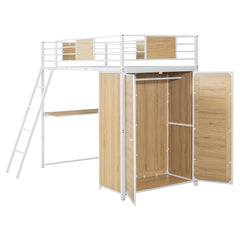 Bellemave® Twin Size Loft bed with L-shape Desk and Wardrobe