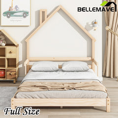 Bellemave® House-Shaped Headboard Floor Bed with Handrails and Slats