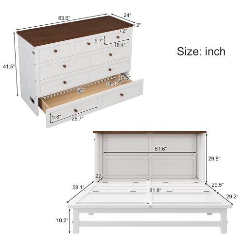 Bellemave® Solid Pine Murphy Bed Chest with Charging Station and Large Storage Drawer Bellemave®