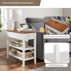 Bellemave® Narrow 2-Tone End Table with USB Charging Ports and Sold Wood Table Legs