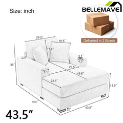 Bellemave® Oversized Chaise Lounge with Pillows, Charge Station & Cup Holders