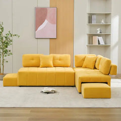 Bellemave® 91.73" L-shaped Sectional Sofa Couch with 2 Stools and 2 Lumbar Pillows Bellemave®