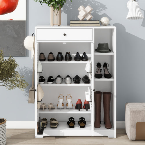 Bellemave® Freestanding Shoe Rack Organizer with 2 Shutter Door , Adjustable Storage Shelf & Top Drawer