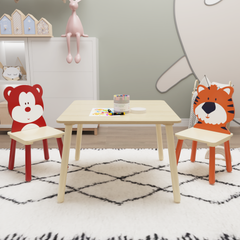 Bellemave® 3 Pieces Toddler Table and Chair Set(Bear&Tiger)