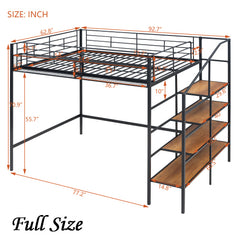 Bellemave® Metal Loft Bed with Upper Grid Storage Shelf and Lateral Storage Ladder