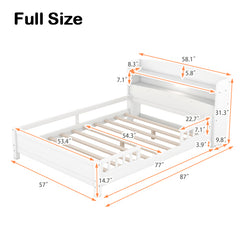 Bellemave® Wood Platform Bed with Built-in LED Light, Storage Headboard and Guardrail