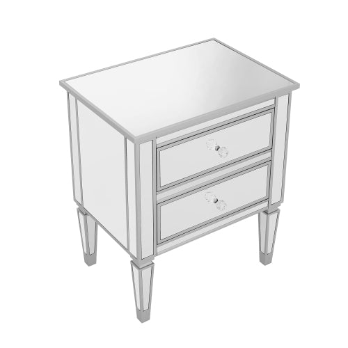 Bellemave® Modern Silver Finished Elegant Mirrored Side Table with 2 Drawers