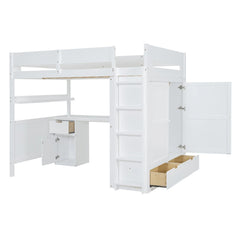 Bellemave® Full Size Wooden Loft Bed with Wardrobe, Desk, Drawers, Shelves Bellemave®