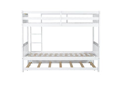 Bellemave® Twin Size Rubber Wood Bunk Bed with Trundle Bed, Convertible into 2 Twin Size Beds