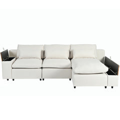 Bellemave® L-shaped Modular Sectional Sofa with Removable Back Cushions,3 Pillows and 2 Storage Spaces