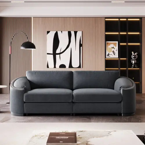 Bellemave 92" Stylish Sofa with Semilunar Arm, Rivet Detailing and Solid Frame Bellemave