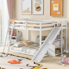 Bellemave® Full Size Floor Bunk Bed with Ladder, Slide and Shelves