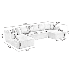 Bellemave® 131" U-shaped Modular Sectional Couch with 8 Pillows