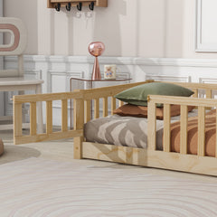 Bellemave® Twin Size Montessori Floor Bed with Fence and Door