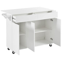 Bellemave® 53.2" Rolling Kitchen Island on Wheels with Adjustable Shelves, Drop Leaf and Spice Rack, Towel Rack and 2 Drawers