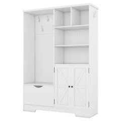 Bellemave® Multi-functional Hall Tree with Storage Shelves Drawers and Cabinet