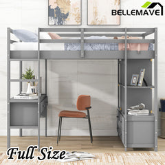 Bellemave® Loft Bed with Built-in Desk and 2 Drawers,Storage Shelves