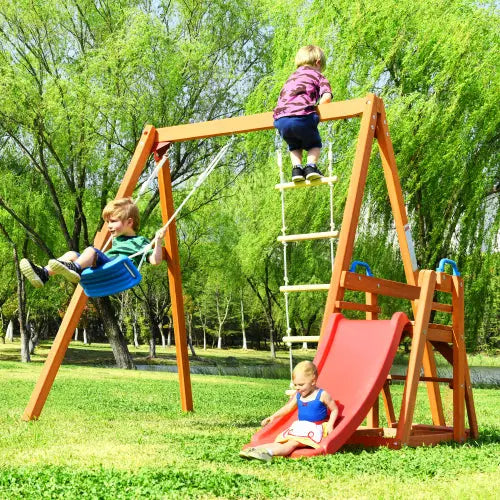 Bellemave Wooden Swing Set with Slide Outdoor Playset Backyard