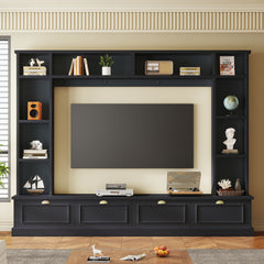 Bellemave® 104.2" Large Wall Unit Entertainment Center with Bookshelves and Golden Handles