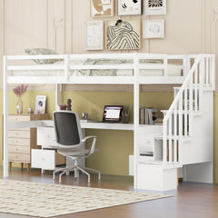 Bellemave® Twin Size Loft Bed with Built-in Desk and Double Storage Drawers