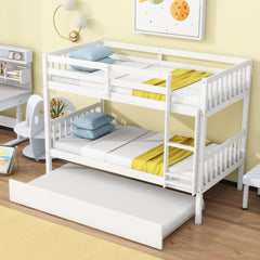 Bellemave® Twin Size Rubber Wood Bunk Bed with Trundle Bed, Convertible into 2 Twin Size Beds