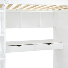 Bellemave® Loft Bed with Desk and Wardrobes, 4 Drawers and 4 Shelves