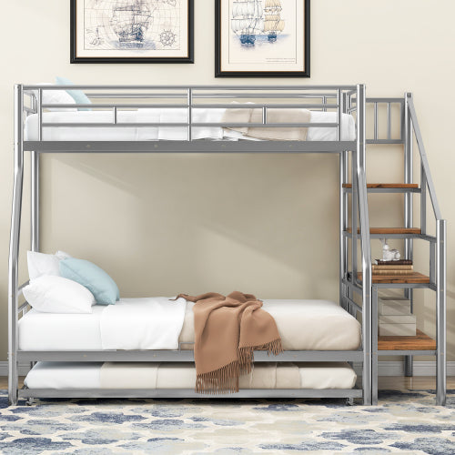 Bellemave Twin over Full Metal Bunk Bed with Trundle and Storage Staircase