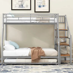 Bellemave® Twin over Full Metal Bunk Bed with Trundle and Storage Staircase Bellemave®