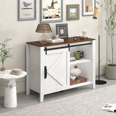 Bellemave® Drawer Dresser Cabinet with Slide the Barn Door, Four Drawers and Metal Handle