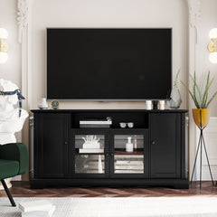 Bellemave® TV Stand for TV up to 65in with 2 Tempered Glass Doors Adjustable Panels Open Style Cabinet