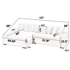 Bellemave® 111" Oversized Two-Piece L Shaped Corduroy Sofa with Armrests and 8 Throw Pillows