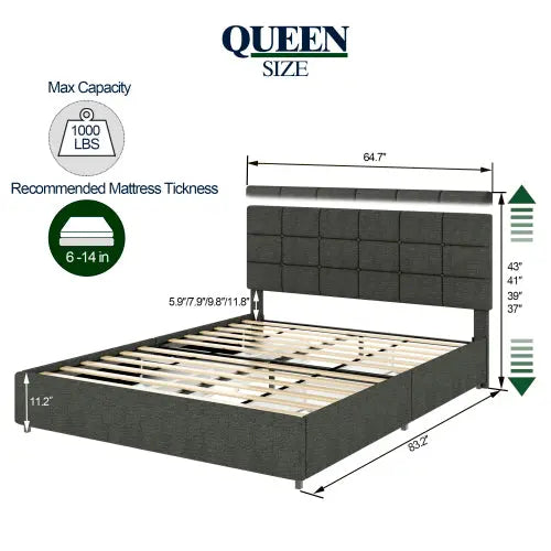 Bellemave® Upholstered Platform Bed with 4 Drawers Bellemave®