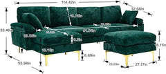 Bellemave 114" U-Shape Sectional Sofa, Mid Century Modern Couch with Chaise and Ottoman Bellemave