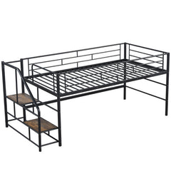 Bellemave® Twin Size Low Loft Bed with Storage Stairs