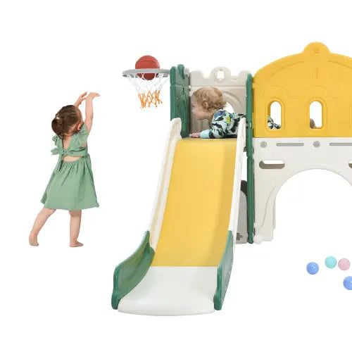 Bellemave Freestanding Castle Climber and Slide Set 6 in 1 with Basketball Hoop Bellemave