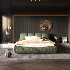 Bellemave® Upholstered Platform Bed with Oversized Padded Backrest, Thickening Pinewooden Slats and Solid Wood Leg