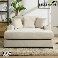 Bellemave® Oversized Chaise Lounge with Pillows, Charge Station & Cup Holders