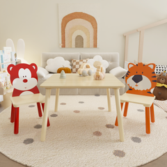 Bellemave® 3 Pieces Toddler Table and Chair Set(Bear&Tiger)