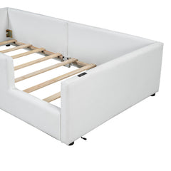 Bellemave® Twin Size Upholstered Platform Bed with Guardrail and Charging Station