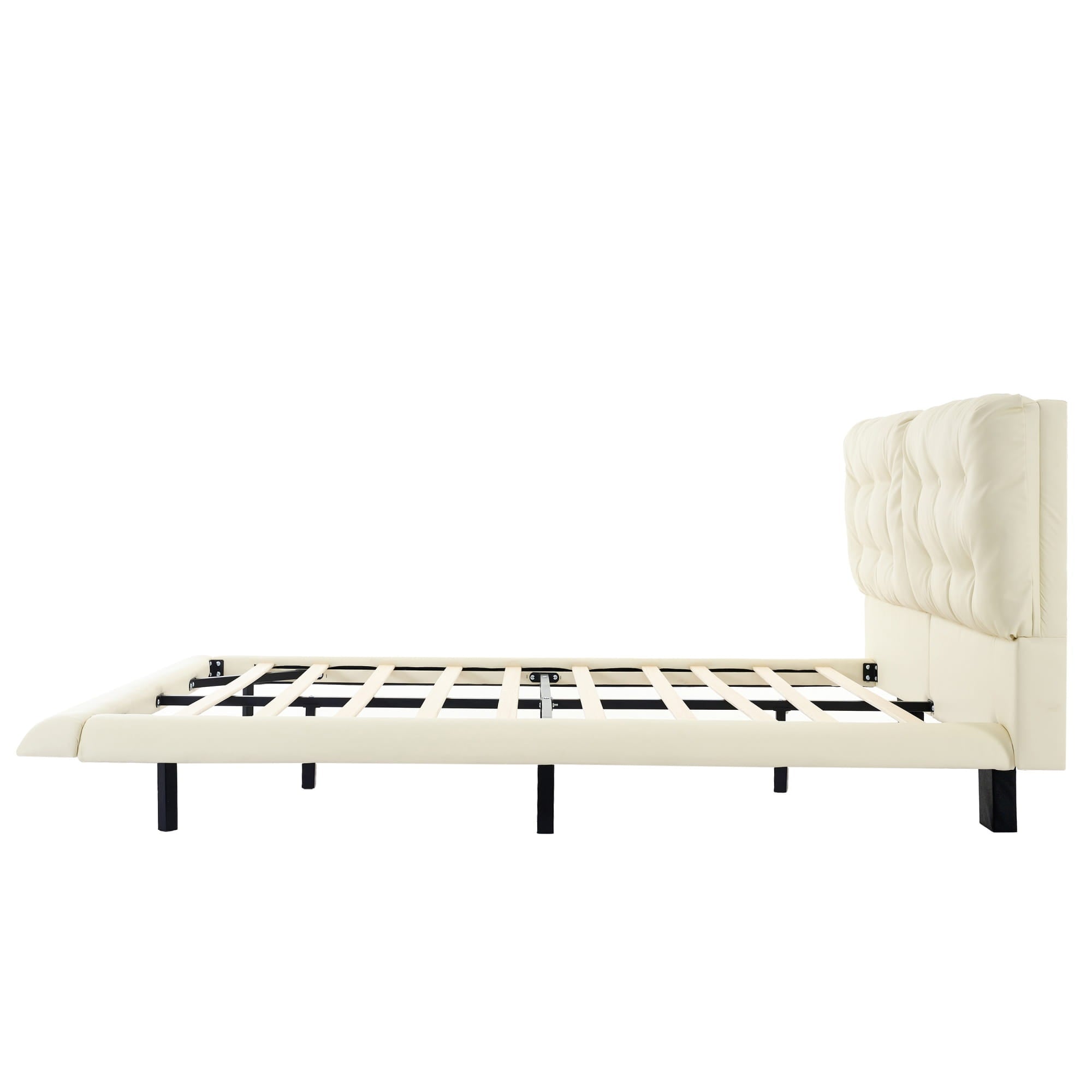Bellemave® Upholstered Floating Bed with LED Light, Queen Size Wood Platform Bed Frame with Headboard Bellemave®