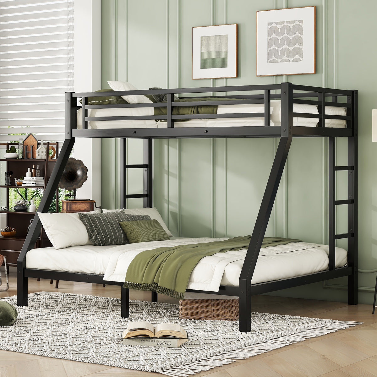 Bellemave® Twin Over Full Size Metal Bunk Bed, Bunk Beds Twin Over Full Size with Full-Length Guardrail and Ladder