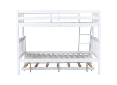 Bellemave® Twin Over Full Rubber Wood Bunk Bed with Twin Size Trundle Bed, Convertible Ladder and Guardrail(Convertible)